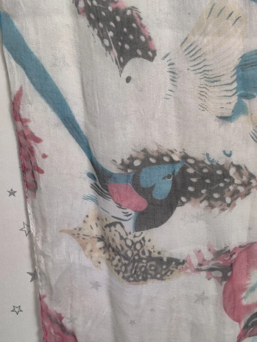 Bird Print Scarf Lot of 2 Lightweight Sheer Viscose Polyester 1 Oversized Wrap